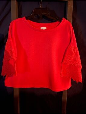 love, Fire Red Eyelet Tiered Sleeve Tunic Top